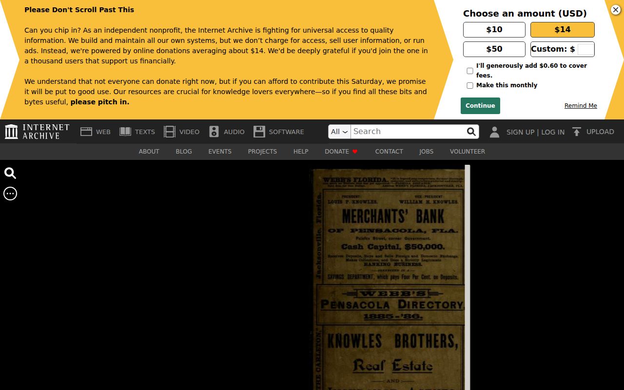 Pensacola city directory scan for Webb's 1885 volume