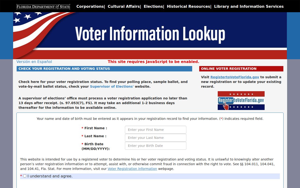 Florida voter information lookup for a Pensacola resident