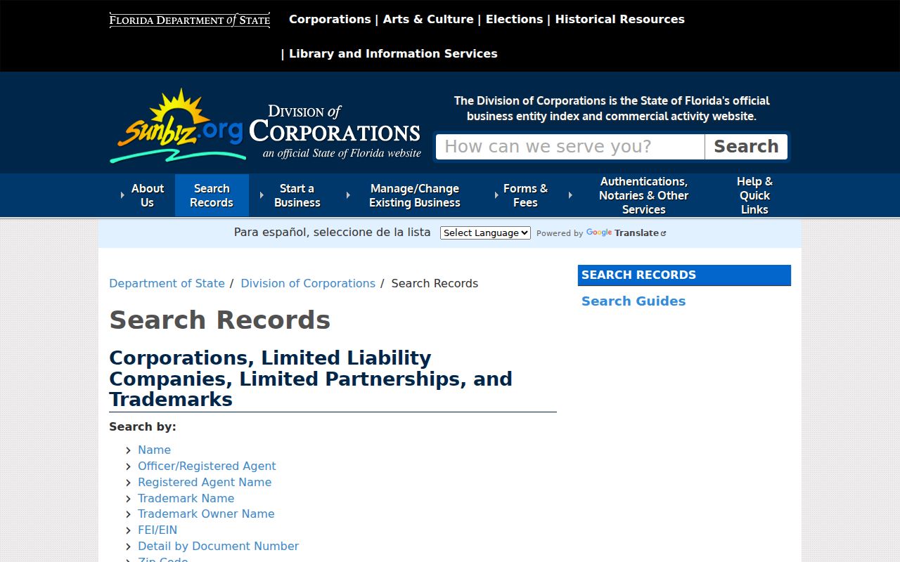 Florida Sunbiz search used to verify Pensacola public business roles