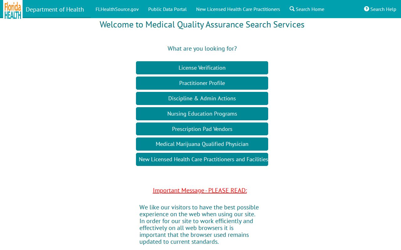 Pensacola resident lookup Florida MQA license search